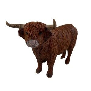 Schleich Highland Bull Animal Figure Cow Long Hair Brown Figurine Statue Toy